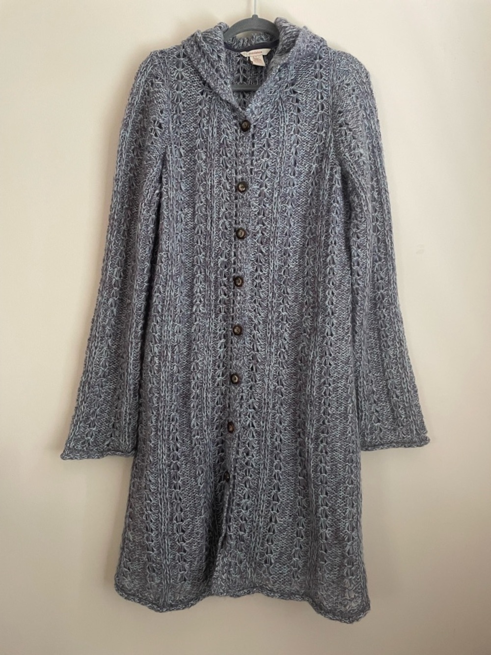 Sundance mohair crochet knit cardigan button front duster length sweater XL